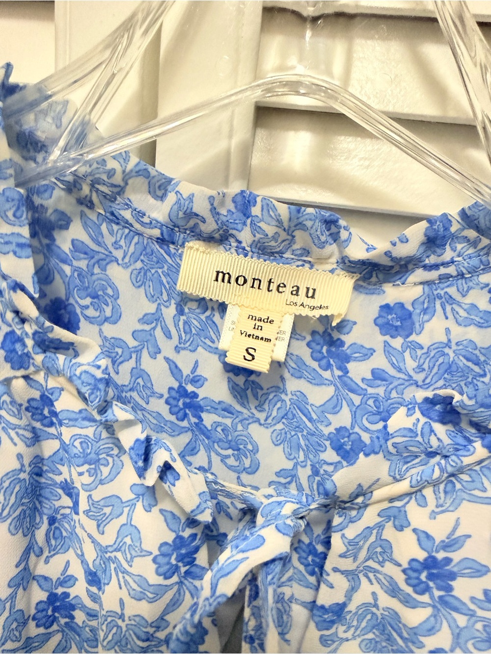 Monteau Blue Floral Tie-Neck Ruffle Dress - Picture 3 of 5